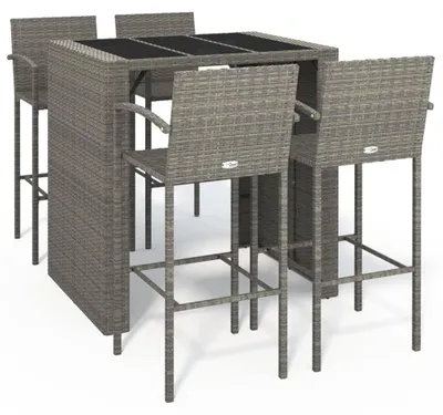Produktbild von 5-tlg. Gartenbar-Set Grau Poly Rattan