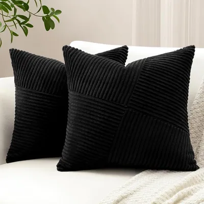 Produktbild von Cord Kissenbezüge 2er Set Windmühlenstreifen 45x45cm Schwarz