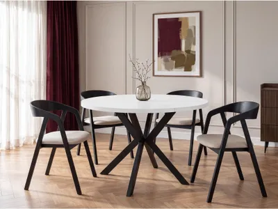 Produktbild von Runder Ausziehbarer Esstisch - Loft Style Tisch mit Metallbeinen - 100 bis 180 cm - Industrieller Tisch für Wohnzimmer - Spacesaver - Weiß - 100 cm