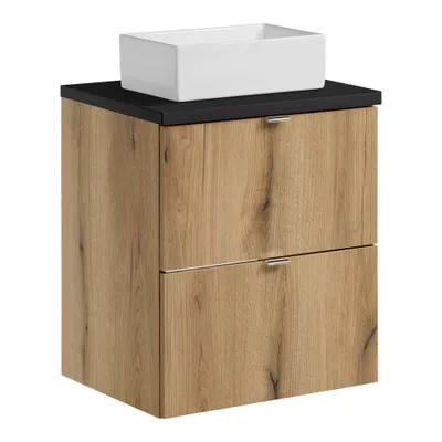 Produktbild von Waschtisch 50cm, in Eiche und schwarz, NEWPORT-56-OAK