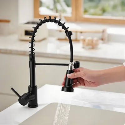 Produktbild von Wasserhahn Küche Edelstahl 360° Schwenkbar Hochdruck Küchenarmatur mit Herunterziehen Brause Armatur Mischbatterie Küche Armatur Spiralfederarmatur