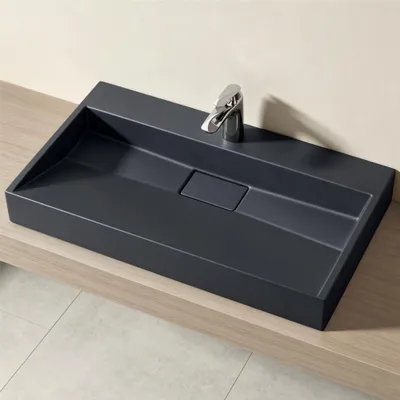 Produktbild von Mai & Mai Waschbecken Aufsatzwaschbecken matt Anthrazit Hänge-Waschtisch Rechteckig 1 Armaturenloch Breite: 80cm inkl. Ablaufgarnitur Col19