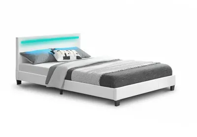 Zdjęcie produktu dla Łóżko tapicerowane z oświetleniem LED i stelażem 140 cm białe