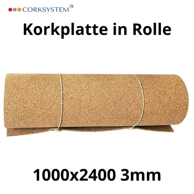 Produktbild von Korkrolle Naturkork 3mm – 1000x2400mm – Dämmung, Schallschutz, DIY – 1 Stück