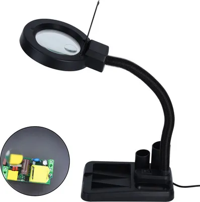 Image de （Noir，Verre blanc）Angle réglable Loupe Lampe loupe 3D avec pied Loupe LED Loupe lampe grossissante Lampe loupe de bureau pour la couture Lecture Loisirs