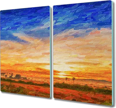 Produktbild von Coloray Kochplattenabdeckung Herdabdeckplatte 2x30x52 cm Hackbrett Schneidebrett Küchenbrett - Malerei Sonnenuntergang