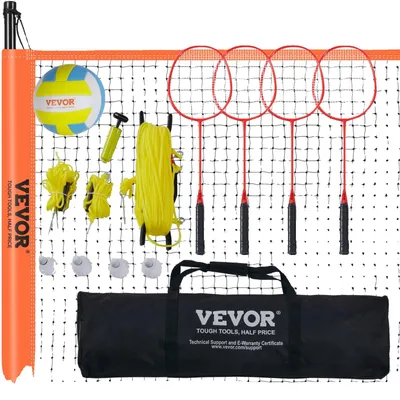 Produktbild von VEVOR Volleyball- und Badminton-Set, tragbares Badminton-Netz für den Außenbereich, höhenverstellbare Stahlpfosten, professionelles Kombi-Set mit PVC-Volleyball, Pumpe, Tragetasche, einfache Montage für Garten, Strand und Rasen