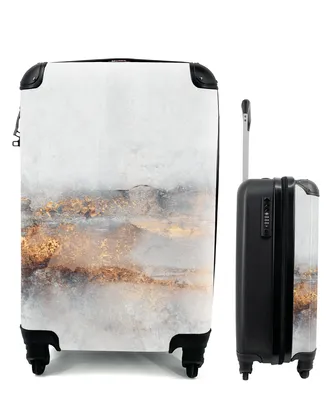 Produktbild von MuchoWow® Koffer Handgepäck Trolley Rollkoffer Kleine Reisekoffer mit 4 Rollen - Nebel - Gold - Abstrakt - Cabin Size < 55x40x23 cm & 55x40x20 cm - Fotokoffer - Kabinenkoffer - Boardgepäck - Reise-Box - Reisekoffer - Reisegepäck - Koffer mit Bild - Trolley für Kinder