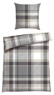 Produktbild von SCHIESSER Bettwäscheset Setta | Kariert | Feinbiber | 2-teilig | 100% Baumwolle | Kuschelweich | YKK-Reißverschluss | 135x200 cm + 80x80 cm | Taupe