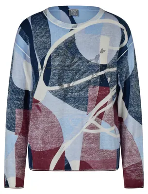 Produktbild von Rabe Damen Pullover Hellblau Größe 42, Glattstrick mit Rundhalsausschnitt, Allover-Print und Hotfixmotiv