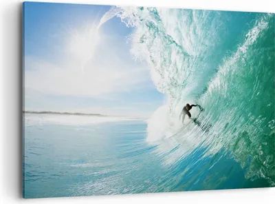 Produktbild von Bild auf Leinwand - Leinwandbild - Abenteuer surfer welle ozean - 100x70cm - Wand Bild - Wanddeko - Leinwanddruck - Bilder - Kunstdruck - Wanddekoration - Leinwand bilder - Wandkunst - AA100x70-2541