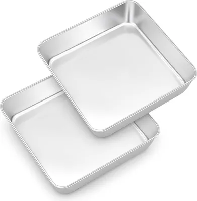 Produktbild von Onader Quadratische Kuchenform Edelstahl 2er Set 20x20x5 cm Brownie Lasagne Kuchen
