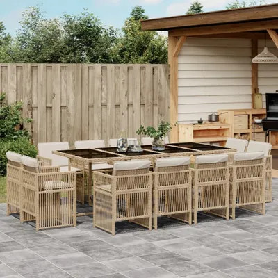 Produktbild von Möbel 13-tlg. Garten-Essgruppe mit Kissen Beige Poly Rattan - Gartenmöbelgarnituren 3211042