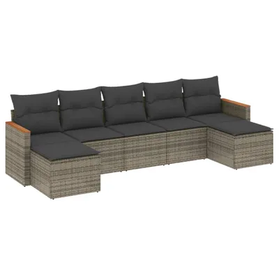 Produktbild von 7-tlg. Garten-Sofagarnitur mit Kissen Grau Poly Rattan