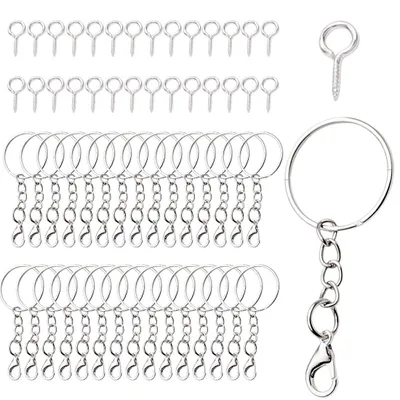 Produktbild von Schlüsselanhänger-Set - 80-teilig mit Kette und Karabinerverschluss - für DIY-Schmuckherstellung und Bastelarbeiten