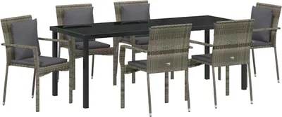 Produktbild von vidaXL Garten Essgruppe mit Kissen 7 pcs Grau Poly-Rattan