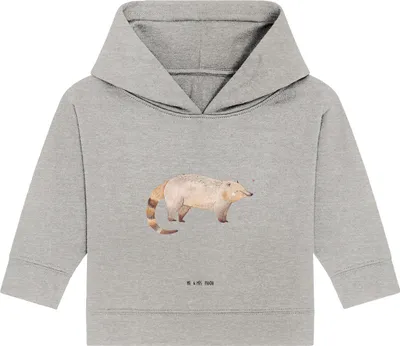 Produktbild von Mr. & Mrs. Panda Organic Baby Hoodie Nasenbär 12. - 18. Monat - Heather Grey - Geschenk, Nasenbären, Rüsselbär, Lustige Sprüche, Kapuzensweatshirt, Kapuzenshirt, Bär
