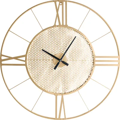 Produktbild von BELIANI Wanduhr Gold Metall Rund ø 80 cm mit Zifferblatt Zeigern Römischen Zahlen Indizes ohne Sekundenzähler Batteriebetrieben Modern Loft Design Uhr