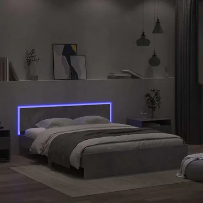 Produktbild von Design Bettgestell mit Kopfteil und LED-Beleuchtung Betongrau, Klassische Betten 2024 Neu