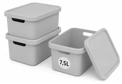 Produktbild von Plastard Aufbewahrungsbox mit Deckel 3er-Set 7,5 Liter in Grau