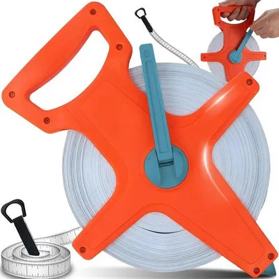 Produktbild von Ergonomische Rolmaat 50 m mit ausklappbarer Handgriff - Zoll-Meter-Skala - gelb - geprägt