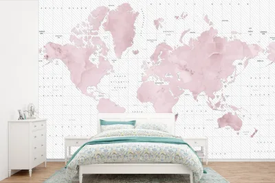 Produktbild von MuchoWow® Fototapete für Wohnzimmer oder Schlafzimmer Wandtapete Vinyl Motivtapete Weltkarte - Rosa - Marmor - 390x260 cm - Papiertapete