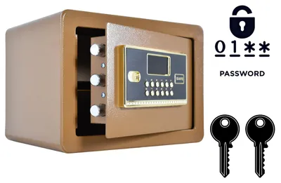Obrázok produktu pre Obrnený domáci trezor s elektronickým zámkom a kľúčom 25x35x25 cm hnedý