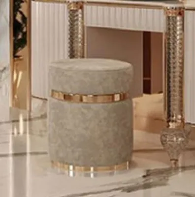 Produktbild von Casa Padrino Luxus Hocker Grau / Gold Ø 45 x H. 45 cm - Runder Sitzhocker - Schlafzimmer Möbel - Luxus Möbel - Luxus Einrichtung
