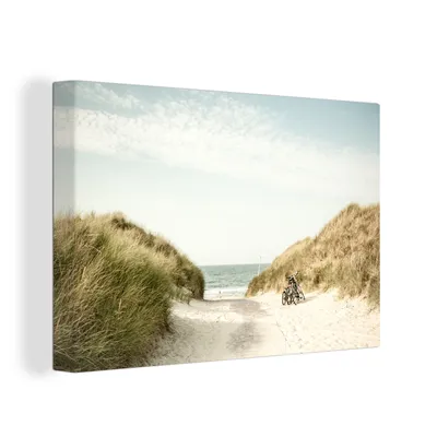 Zdjęcie produktu dla OneMillionCanvasses® - Obraz na płótnie - 150x100 cm, Plaża - Wydma - Rower, dekoracja ścienna na płótnie