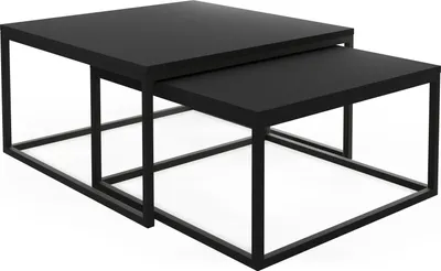 Produktbild von Rechteckige Quadratische Satztische Couchtische mit Schwarz Gestell - Loft Style Couchtische Metallbeine - 2 in 1 - Zwei Industrielle Getrennte Tische für Wohnzimmer - Schwarz