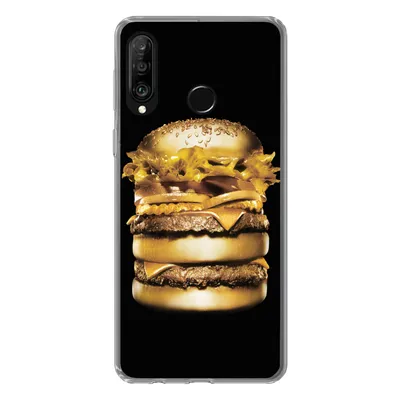 Produktbild von MuchoWow® Handyhülle Schutzhülle Hülle für Huawei P30 Lite Goldener Hamburger auf schwarzem Hintergrund. Silikon Softcase Handy Hülle - Handyhülle