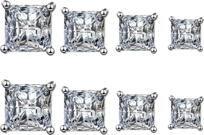Produktbild von 4 Paar für Ohrringe Herren Damen, Edelstahl Quadratisch Ohrstecker, Piercing Ohrringe Zirkonoxid, Hypoallergenes Ohrringe Set, Schmuck für Damen Herren, 4MM/5MM/6MM/7MM.