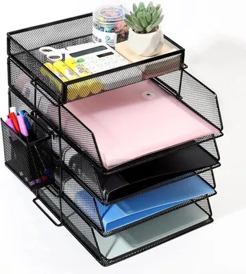 Produktbild von Famanu Briefablage mit Metallhalter - 4-stufig, stapelbar, schwarz