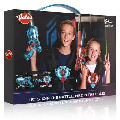 Produktbild von Laser Tag mit 360°Sensoren Set für 2 Spieler 2400 MHz Wiederaufladbare Infrarot Laser Tag Pistole mit Echtzeit-Datenanzeige Rot und Blau 2er-Pack