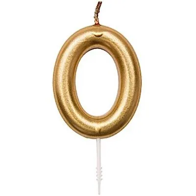 Produktbild von Goldene Zahlenkerze '0' für Geburtstag, aus Paraffin Wachs, 5,5 x 4,3 cm