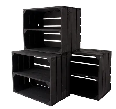Produktbild von 9er Set neue Schwarze Obstkiste/Weinkiste mit Zwischenboden 50cm x 40cm x 30cm Regal Holzregal Regalsystem Holzkiste Kiste Schuhregal klassisch