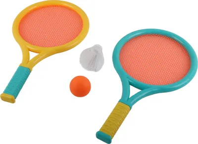 Obrázek produktu pro Dětská badmintonová raketa Odolná proti skluzu Odolná elastická přenosná tenisová raketa pro děti 2 rakety 2 míčky Modrá žlutá