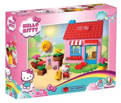 Zdjęcie produktu dla Unico Plus – zestaw konstrukcyjny Hello Kitty: domek ogrodowy, kompatybilny, 75 elementów
