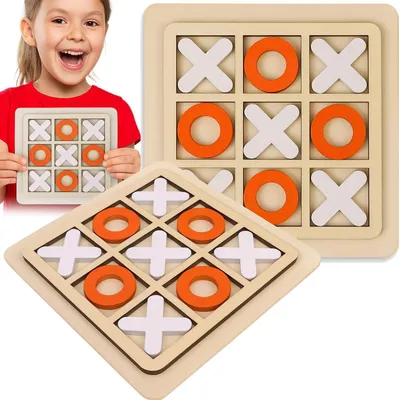 Zdjęcie produktu dla Gra planszowa kółko i krzyżyk drewniana eko logiczna edukacyjna 15x15 cm dla dzieci 3 plus