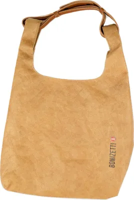 Produktbild von Bonizetti Damentasche DARLING - Handtasche aus Kraftpapier 28,5 x 12 x 45cm (LxBxH) Tragegriff aus echtem Leder Karamell Schultertasche, geräumig, Shopper, Henkeltasche, Trägertasche