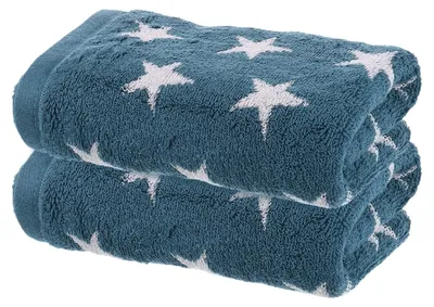 Productafbeelding van Omgoods - Set van 2 Katoenen Handdoeken 33x74 cm - Zacht en Absorberend - Sterrenpatroon Blauw