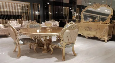 Produktbild von Luxus Garnitur Set Esszimmer Esstisch Stuhl Kommode Spiegel Stühle Tisch 7tlg.