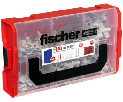 Produktbild von fischer 563578 - Schraubhaken & Dübelsatz - Autoklaven-Porenbeton - Mauerziegel - Beton - Gipsfaserplatten - Gipskarton - Kunststoff - Grau - Rot - Torx - TX25