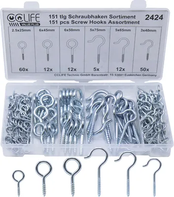 Produktbild von CCLIFE Schraubhaken Edelstahl Ösenschraube Haken zum Schrauben Deckenhaken Hakenschraube Einschraubhaken Becherhaken 151 Stück