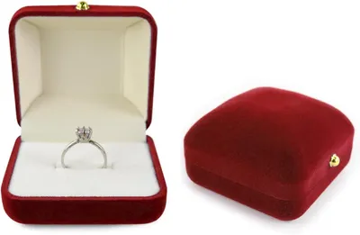 Imagen del producto de Caja para anillos de terciopelo, de forma elíptica, color rojo con cierre magnético dorado, ideal para anillos de compromiso y alianzas