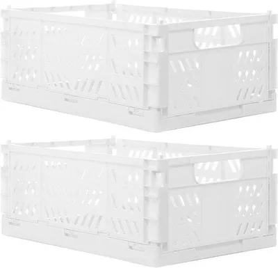 Obrázok produktu pre Skladací box v bielej farbe, 2-dielny, 35 x 23 x 14 cm, pevný nákupný košík, stohovateľný prepravný košík, úložná sada