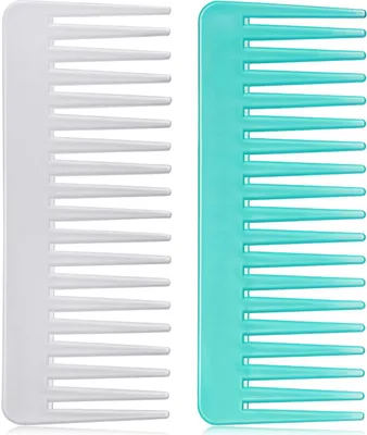 Produktbild von Großer Haar-Entwirrungskamm, breite Zinken für lockiges, nasses und trockenes Haar, Kamm ohne Griff, Styling-Shampoo-Kamm (Weiß, Cyan)