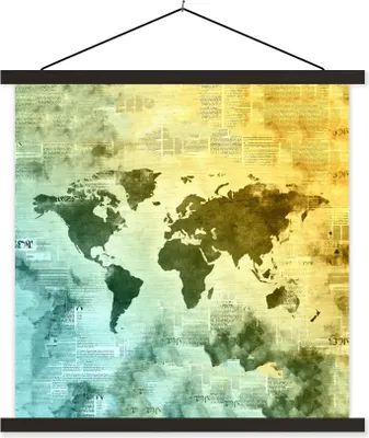 Produktbild von MuchoWow® Textilposter Weltkarte - Wasserfarben 40x40 cm mit schwarzem Rahmen - Fotos