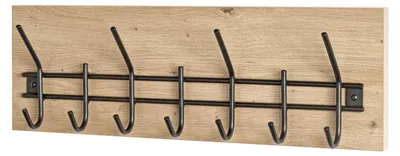 Wandkapstok mit 7 Haken, Licht-Eiche/schwarz, 60x20x10 cm