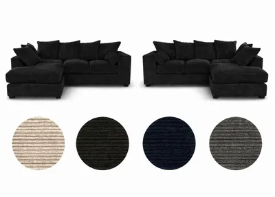 Produktbild von Ecksofa Links DIVERS 3-Sitzer Cord Schwarz 212x166 cm L Sofa Wohnzimmer Modern